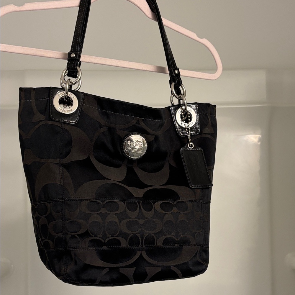 Coach Black and Dark Brown Signature Tote